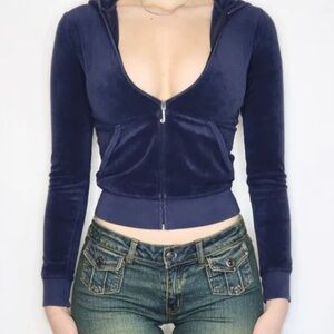 EUC Navy Blue Velour Vintage Y2K Juicy Couture Track Jacket